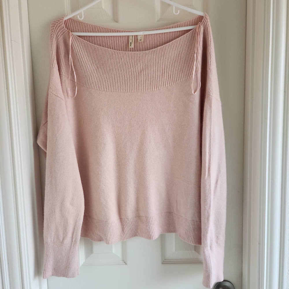 Anthropologie MOTH Blush Off-the-Shoulder‎ Boat Neck Cozy Sweater Size L